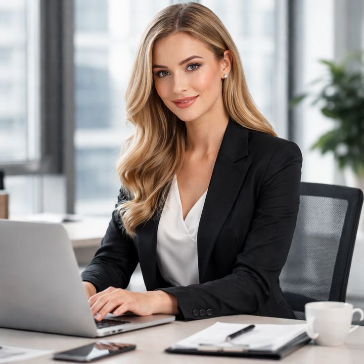 focused professional woman working in a modern office